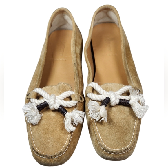 J Crew Loafers Flats Moccasin Suede Leather Bow Tassel Italian Tan Natural 10 - Picture 4 of 15